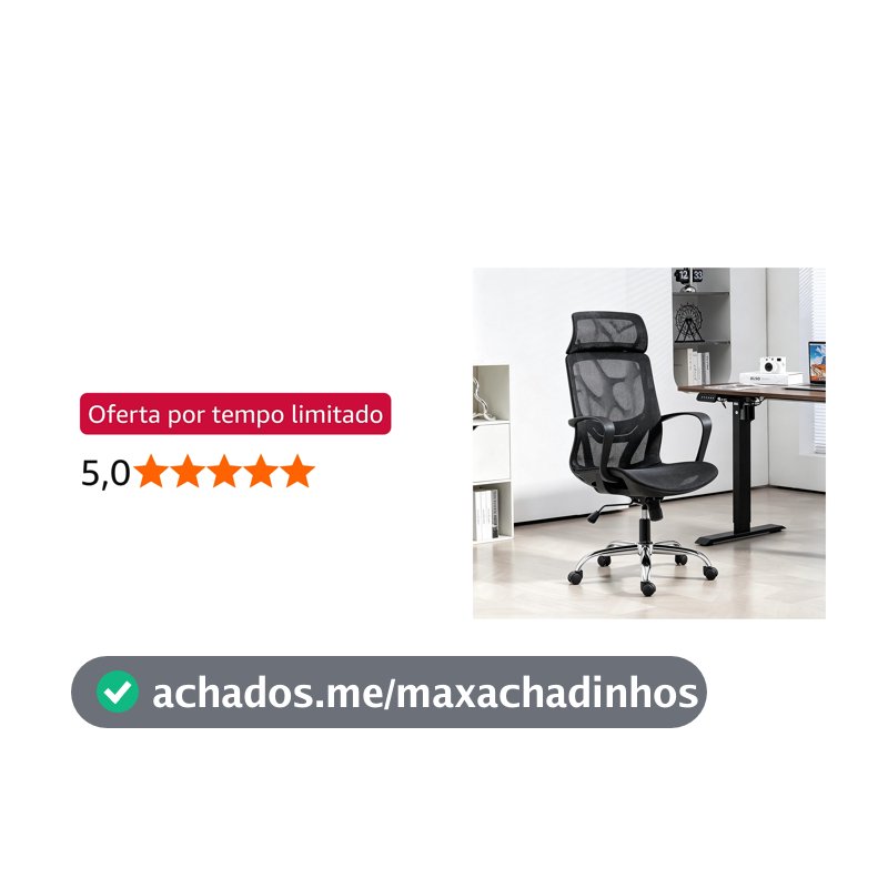 Cadeira de Escritório Ergonômica em Malha, Assento em Formato U, Altura Ajustável – Ideal para Escritório e Home Office (Preto)