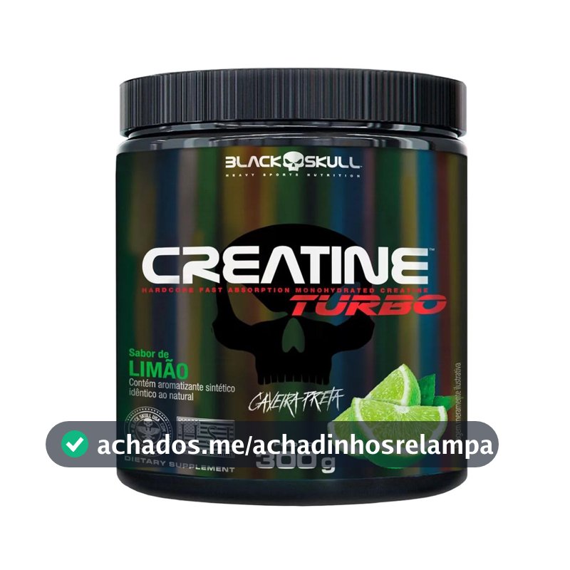 Creatine Turbo BlackSkull - Creatina Monohidratada em pó, com carboidrato para melhor absorção e performance (300g Pote, Limão)