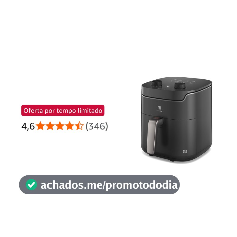 Electrolux Air fryer Fritadeira Elétrica sem oleo Rita Lobo 5,8L 8 receitas pré-sugeridas timer 60 minutos desligamento automático cesto removivel dupla camada antiaderente 1400W EAF40 127v Cinza