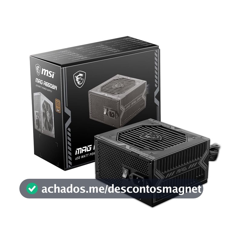 Fonte de Alimentação MSI MAG A650BN - 650W, 80 Plus, Bronze, PFC Ativo