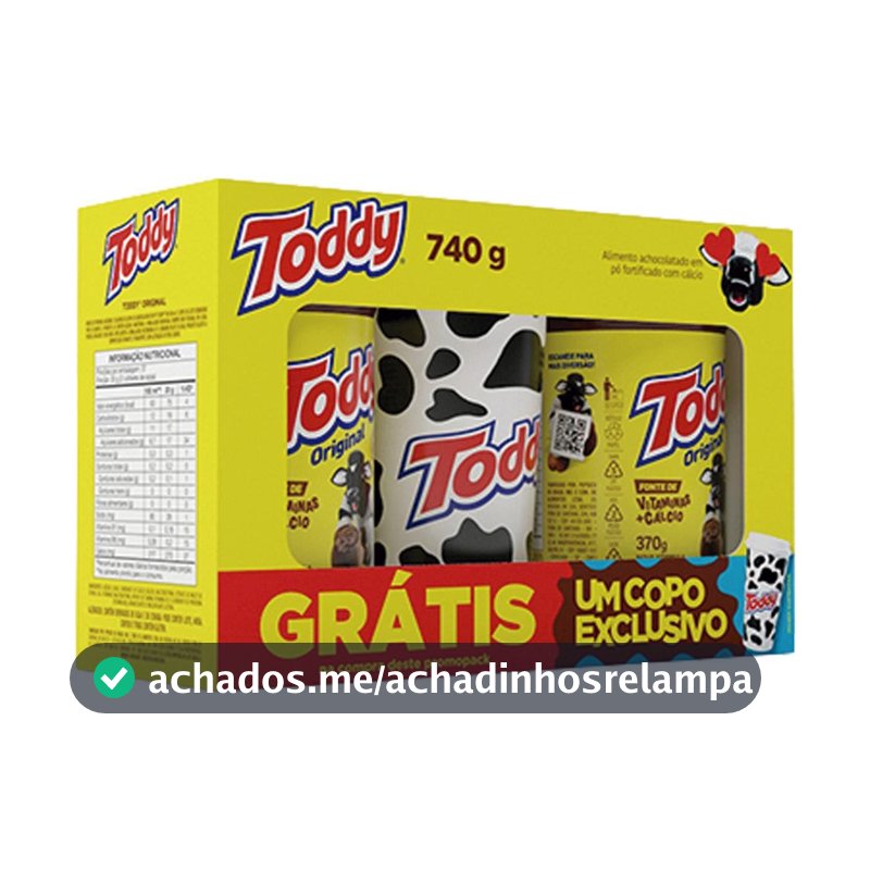 Kit 2 Achocolatados Pó Original Toddy 740g Copo Exclusivo