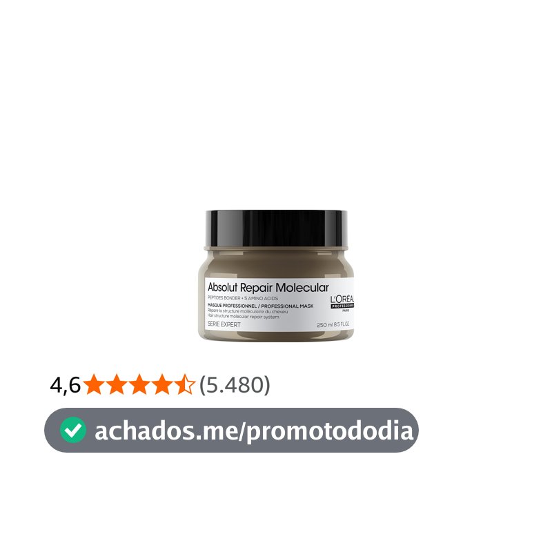 L'Oréal Professionnel Máscara Absolut Repair Molecular, Repara os Danos & Recupera a Força, Maciez & Desembaraço, Para cabelos danificados e muito danificados