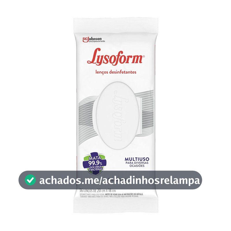Lysoform Original, Lenço Umedecido Desinfetante, Multisuso, Desinfecção e Limpeza, 36 unidades