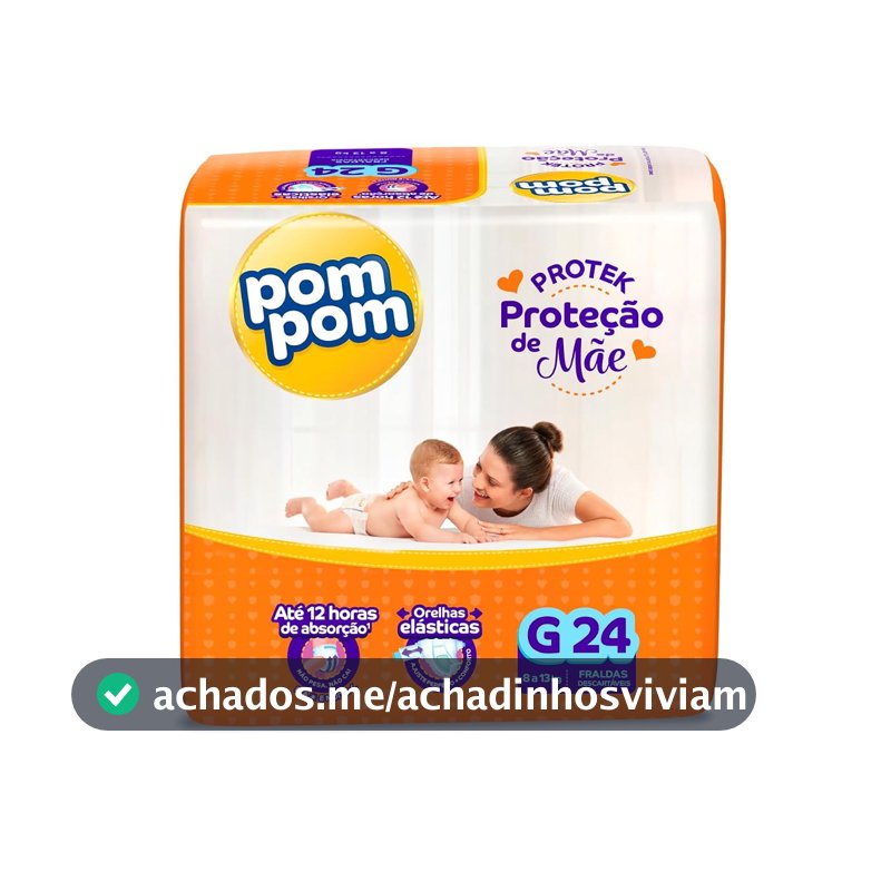 Fralda Pom Pom Protek Proteção de Mãe Jumbo G 24 Unidades
