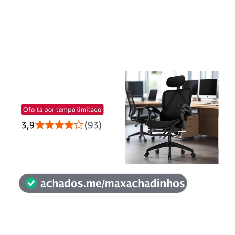 Cadeira de escritório ergonômica NR-17 testada, reclinável até 145° com apoio para os pés, almofada de ar, cabide e apoio de cabeça ajustável – Gamer e home office (Preto)