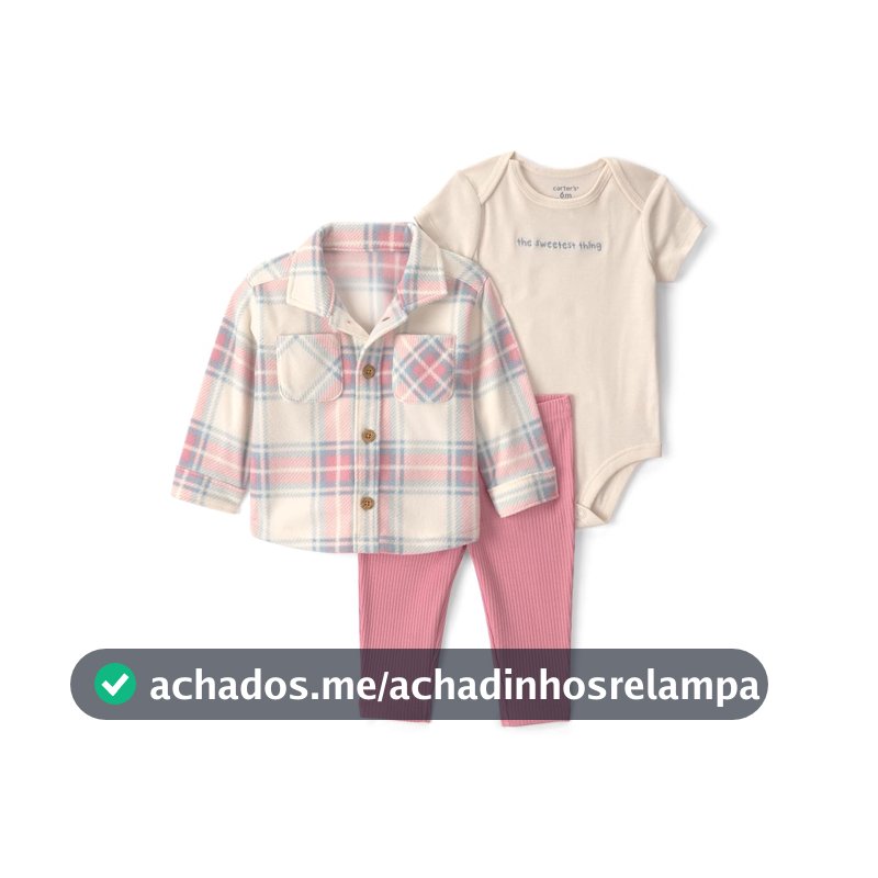 Conjunto de 3 peças de body e calça 3-piece Bodysuit Pant Sets Pink Cream Plaid Carter'sMeninas