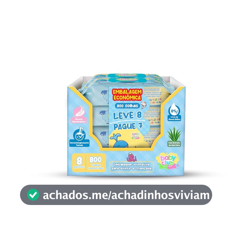 Kit Lenço Umedecido Baby Club Ultra Care 800 folhas Leve 8 Pague 7
