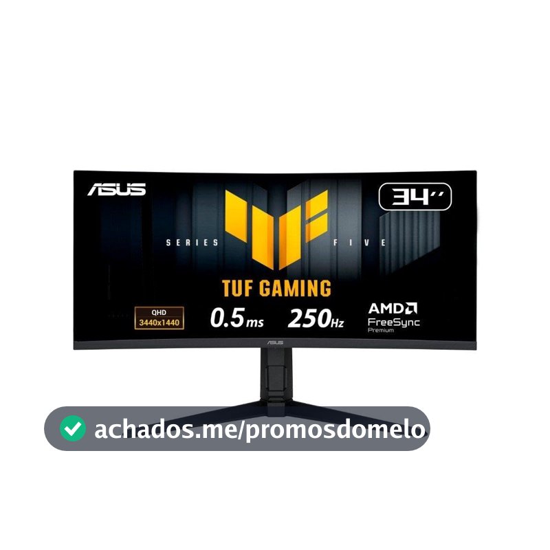Monitor Gamer Curvo ASUS TUF 34"", WQHD, 250Hz, 0.5ms, Fast VA, FreeSync Premium, Altura Ajustável, Som Integrado, Preto - VG34WQML5A