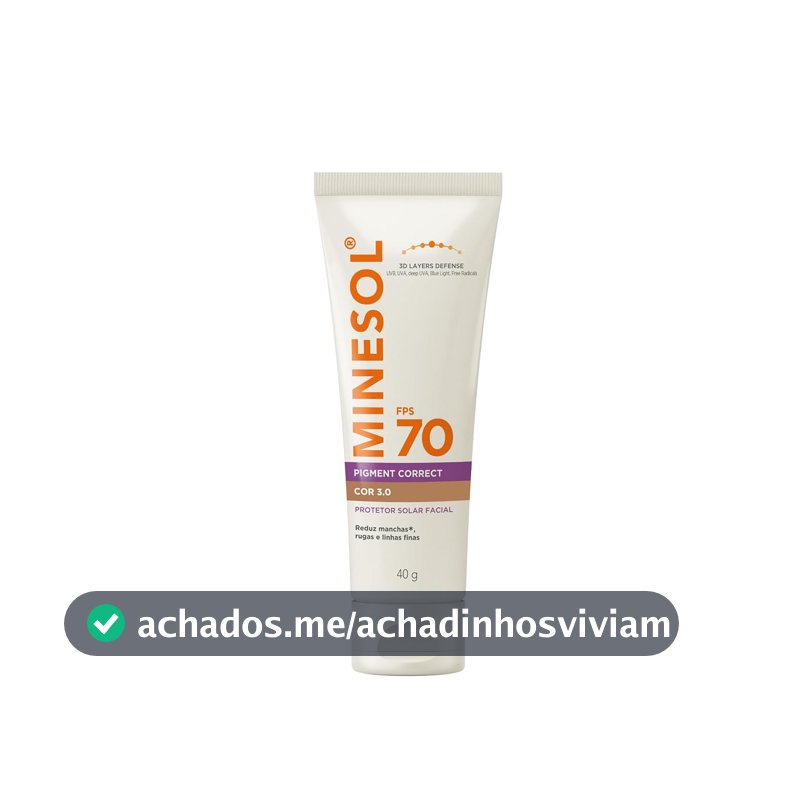 Protetor Solar Facial Minesol Pigment Correct, Cor 3.0, FPS 70, 40g