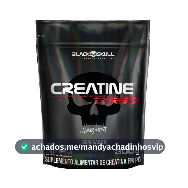 Creatine Turbo BlackSkull - Creatina Monohidratada em pó, com carboidrato para melhor absorção e performance (300g Refil, Sem sabor)