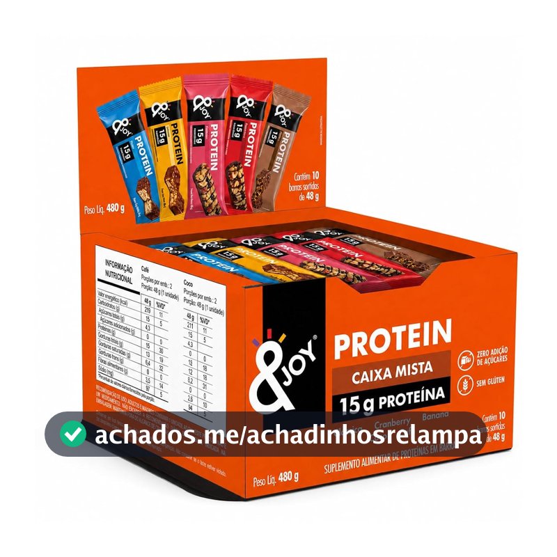 &Joy - Barra de Proteína de Nuts Multipack Sortido 48g - 15g de Proteína - Caixa com 10 Unidades 480g - 5 Sabores com Chocolate - Zero Adição de Açúcares