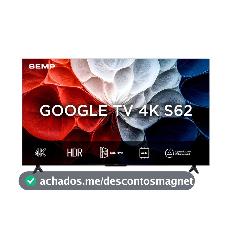 Smart TV Semp 43 Polegadas LED HVA 4K S62 WiFi Bluetooth Google TV 3 HDMI HDR10+ Dolby Audio 43S62