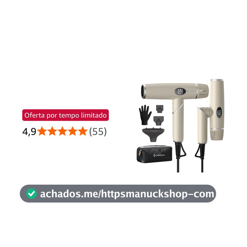 GOKOCO Secador de Cabelo Dobrável de Alta Velocidade,Bivolt,GD045 Motor Brushless 110.000 RPM,Íons Negativos,4 Temperaturas,3 Velocidades,com Difusor e Bicos Modeladores para Viagem,Ouro