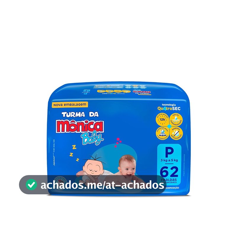 Fralda Turma da Mônica Baby Mega P 62 Unidades