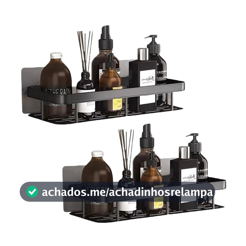 Kit 2 Nichos Prateleiras Suporte Porta Shampoo Box Banheiro Sem Furar Parede (Preto)