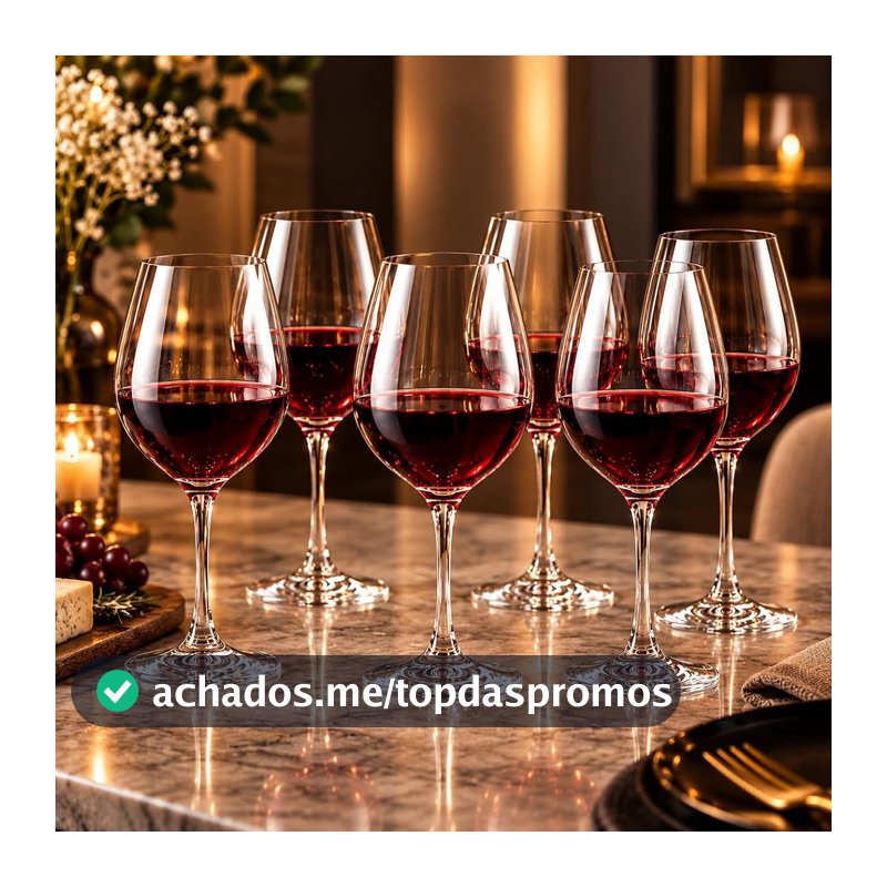 Taças de Vinho 615ml em Cristal, Conjunto com 6 Unidades