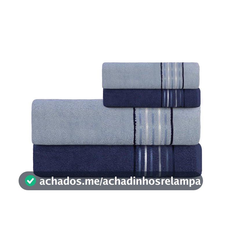 Jogo de Banho 4 peças - Banhão - 2 de rosto e 2 Vitta Plus Select 400g/m² Marinho com Azul Claro Camesa