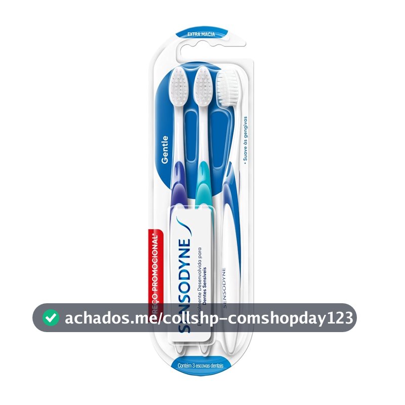 Sensodyne Escova de Dente Extra Macia, Gentle, para Dentes Sensíveis, 3 unidades