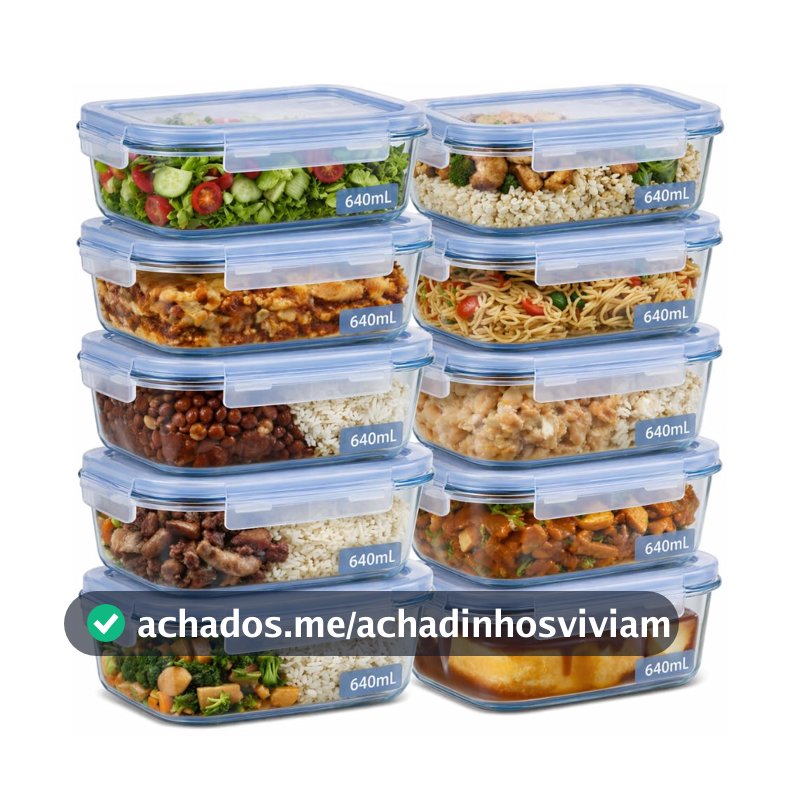 Kit 10 Potes de Vidro Borossilicato 640ml Herméticos com 4 Travas Ideal para Marmitas e Conservação de Alimentos, Vedação Total, Refratário para Forno e Freezer