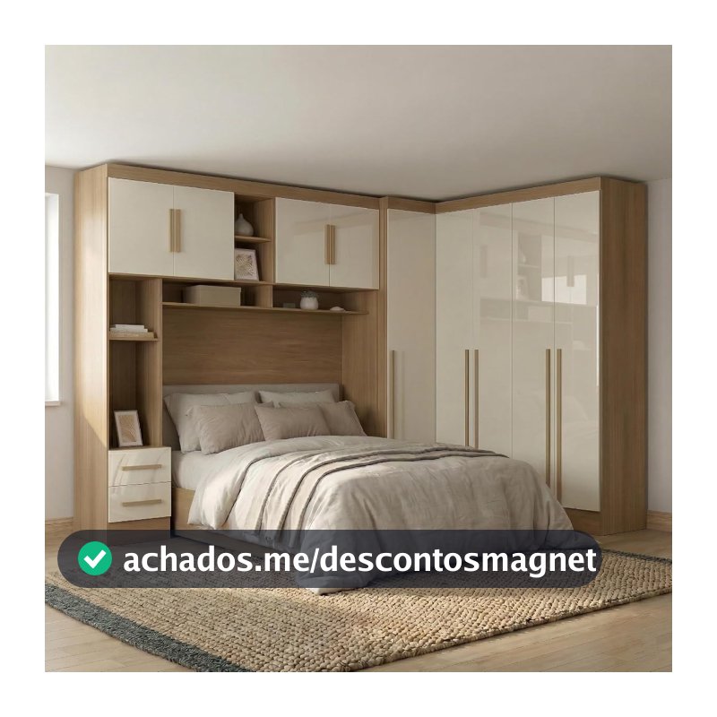 Guarda Roupa Casal Modulado 3 Peças 9 Portas 5 Gavetas com Cabeceira 100% MDF Smart Cinamomo/Off White Cinamomo/Off White