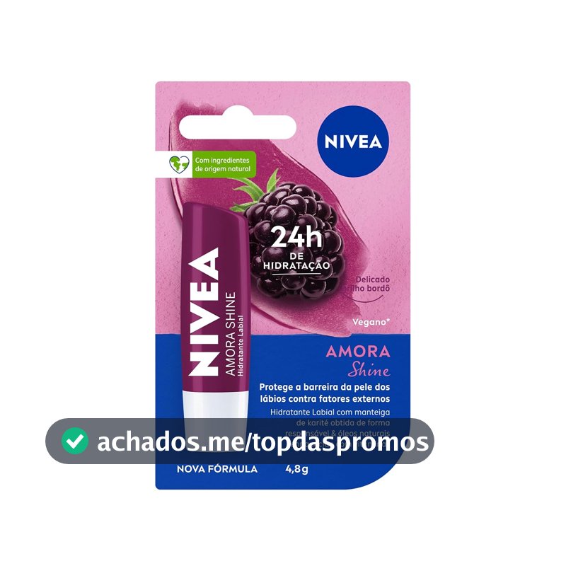 NIVEA Hidratante Labial Amora Shine 4,8g, Hidratação Intensa 24h, Cor Suave, Brilho Delicado, Cuidado Diário, Manteiga de Karité