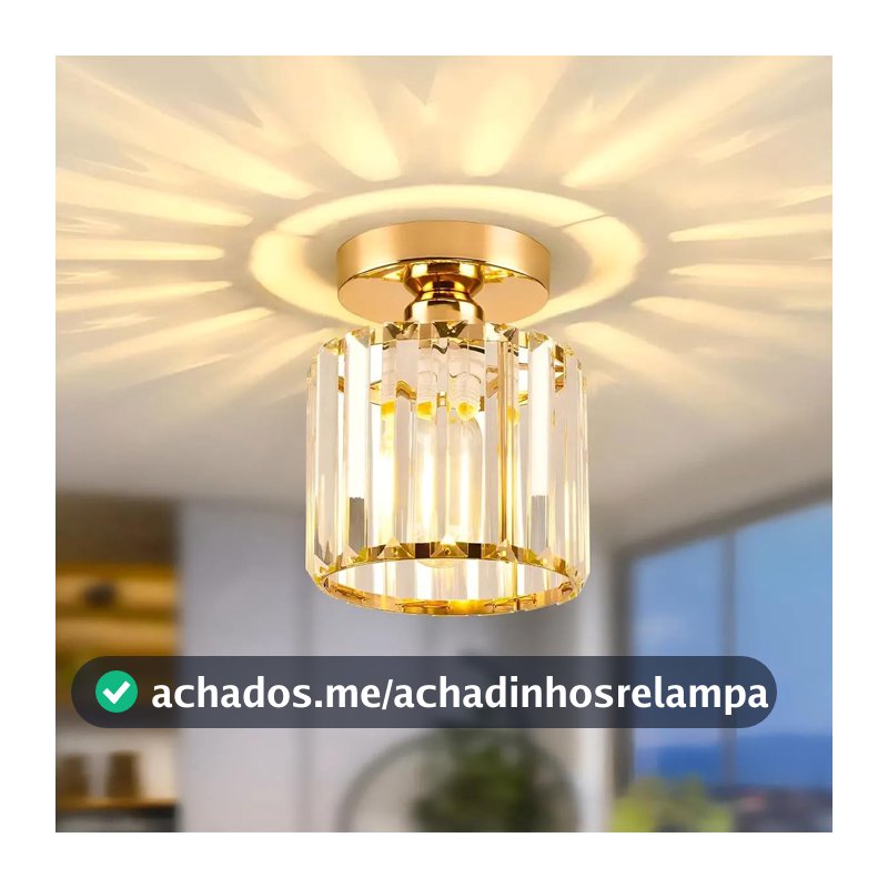 EKROTOK Luminária Pendente de LED 85-265V, Luminária de Teto 13cm x 17cm com 3 Cores, Luminária Plafon Sobrepor Led Moderna Crystal Dourado 6500k