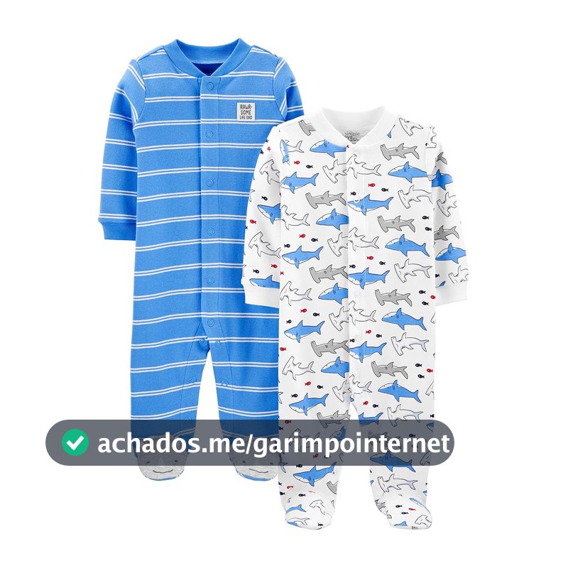 Macacão de dormir para bebês Pacote com 2, algodão com pés de pressão para dormir e brincar Simple Joys by Carter'sMeninos