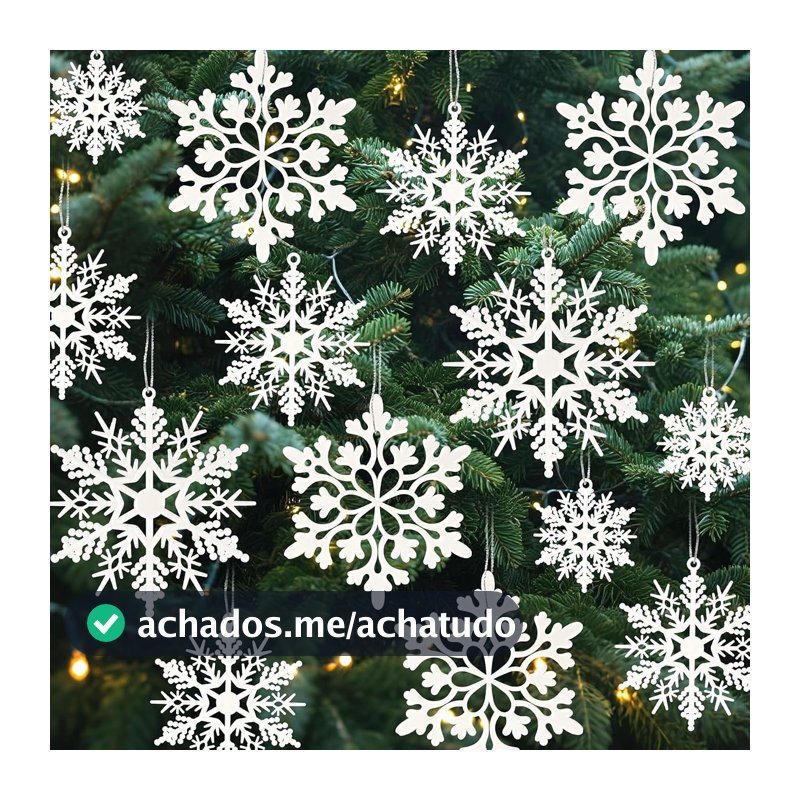 18 peças de enfeites de floco de neve de Natal para pendurar flocos de neve com glitter de plástico para decorações de árvore de Natal de inverno, tamanho variável de flocos de neve artesanais