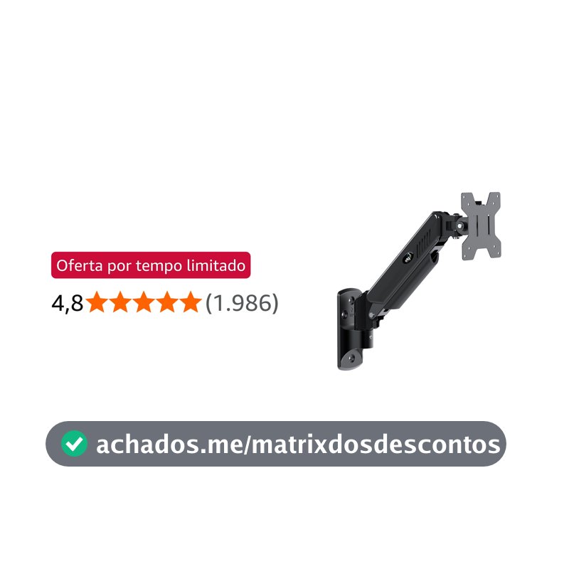 ELG, F410, Suporte Articulado de Parede, Pistão a Gás, Design Ergonômico e Ajustável, Monitores 17'' a 34'', Preto