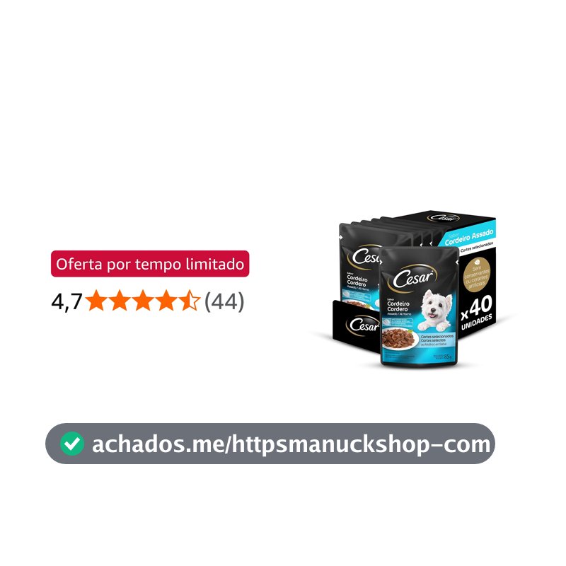 Pack Ração Úmida Cesar Sachê Cortes Selecionados Cordeiro Assado ao Molho Para Cães Adultos 85 g - 40 unidades