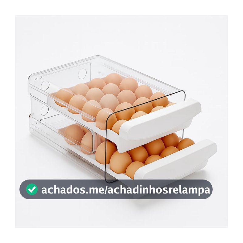 Porta Ovos Empilhável com Gaveta 2 Camadas 32 Unidades para Geladeira, Organizador de Ovos em Plástico PP Premium, Cozinha Compacta, Armazenamento Alimentos, Transparente e Durável