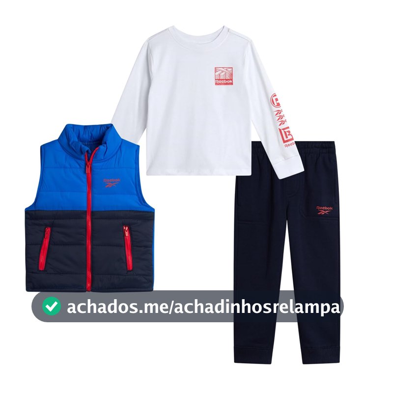 Reebok Conjunto de colete acolchoado de 3 peças para meninos - camisa e