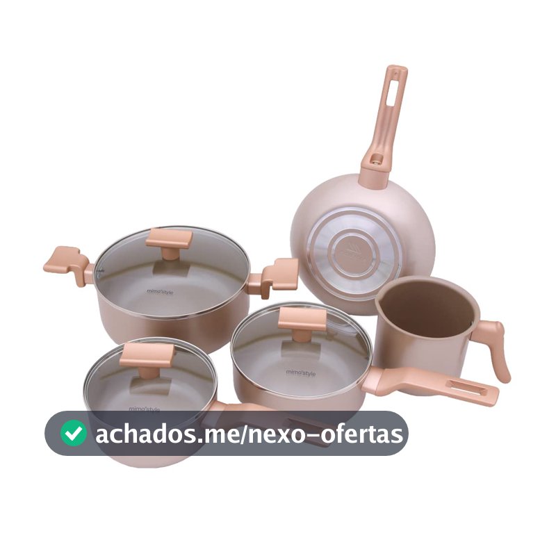 Mimo Style Conjunto 5 Panelas Sartin Cook Estrutura em Alumínio Revestida em Cerâmica, Base Alto Relevo. Tampa Vidro Temperado Alças e Cabos Soft-Touch. Fogão a Gás, Elétrico e Vitrocerâmico