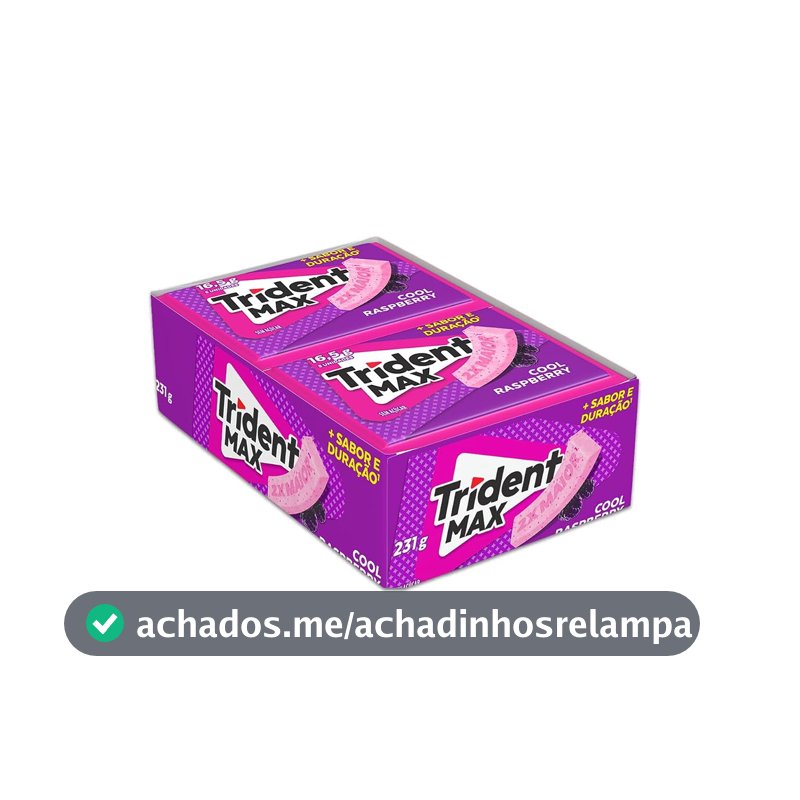 Chiclete Trident Max Cool Raspberry Sem Açúcar - Caixa com 14 unid. de 16,5g