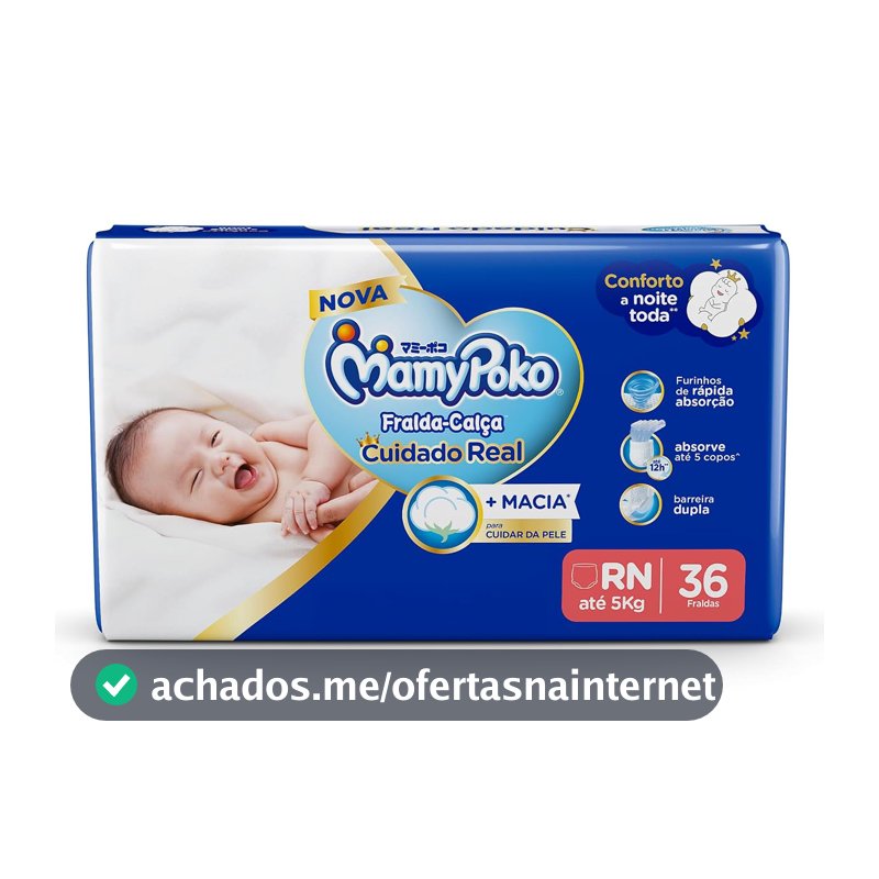 MamyPoko Fralda-Calça Cuidado Real RN 36 Unidades