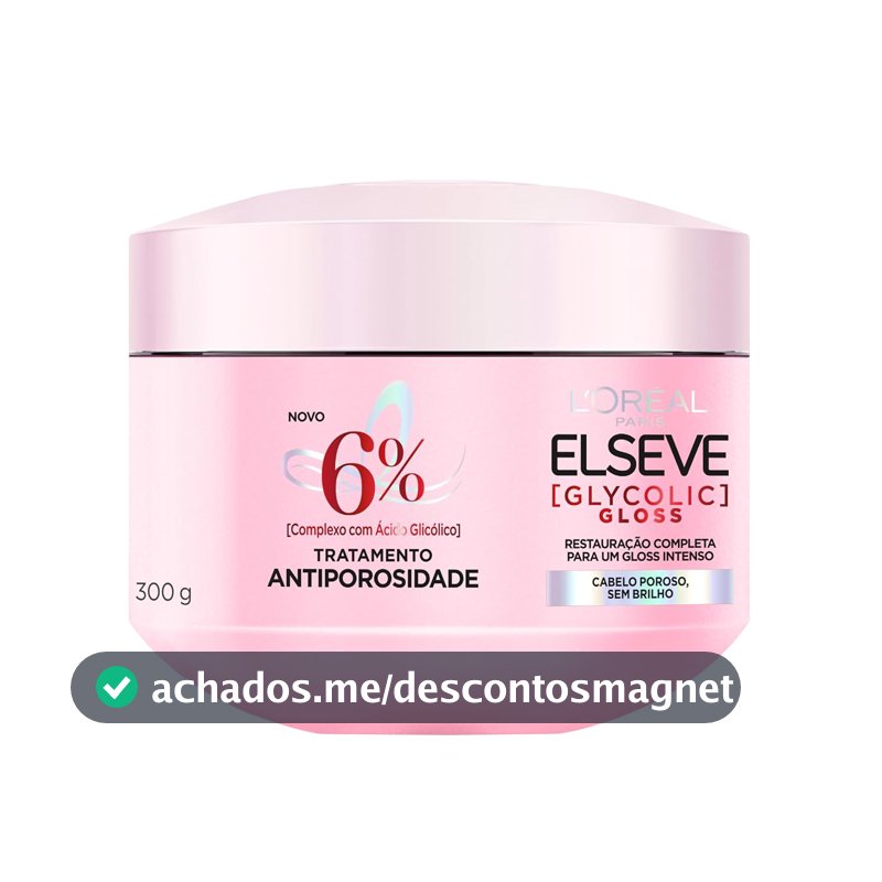 L'Oréal Paris Elseve Glycolic Gloss Máscara Capilar Antiporosidade, com Ácido Glicólico, Sela a Cutícula, Garante 3X Mais Brilho Espelhado e Maciez Intensa, 300g