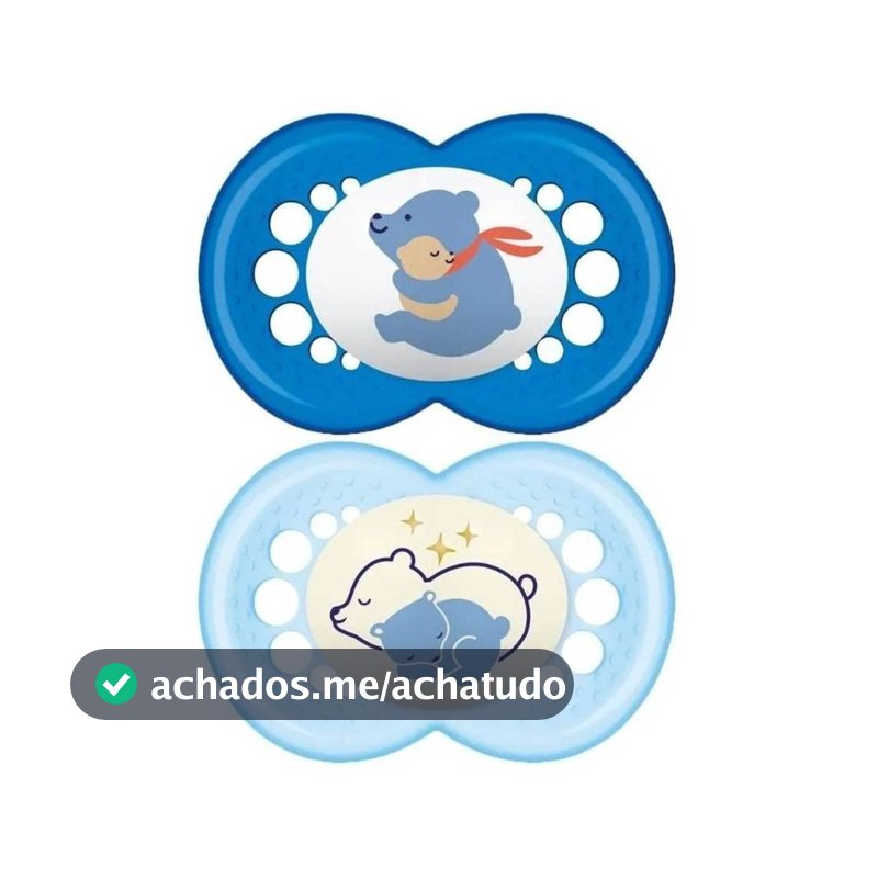 MAM Baby Kit Com 2 Chupetas Original Day & Night Com Bico Simétrico de Silicone SkinSoft para Crianças 16+ Meses Autoesterilizável em 3 Minutos, Azul