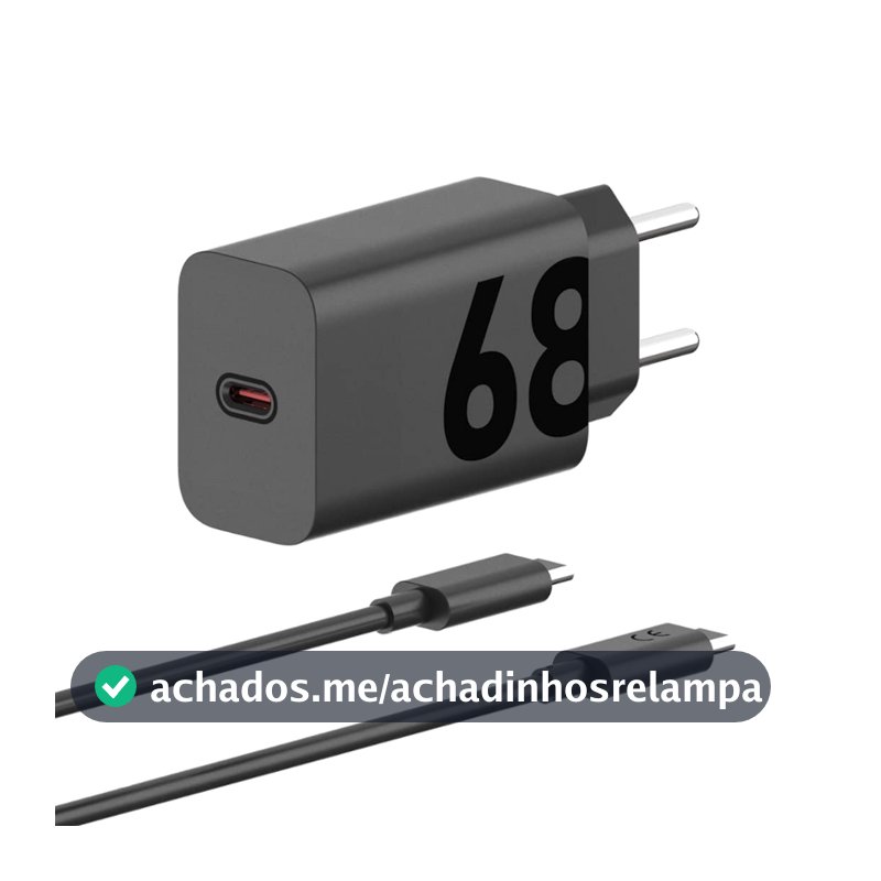Motorola, Carregador de Parede Turbo Power 68W, Cabo 1 Metro, Porta USB-C, Cabo USB-C