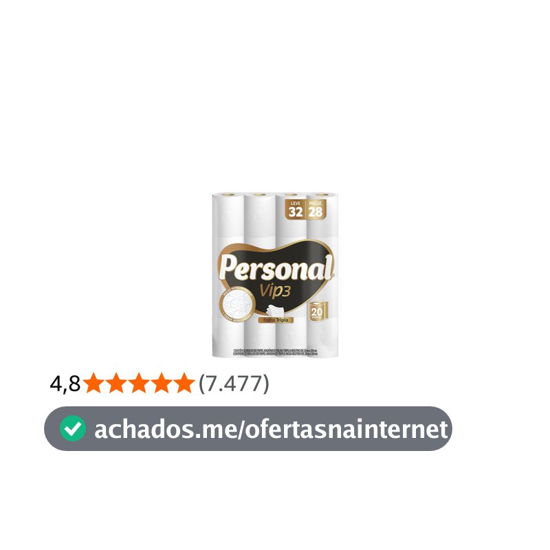 Personal Papel Higiênico Vip Folha Tripla, 32 Rolos De 20M