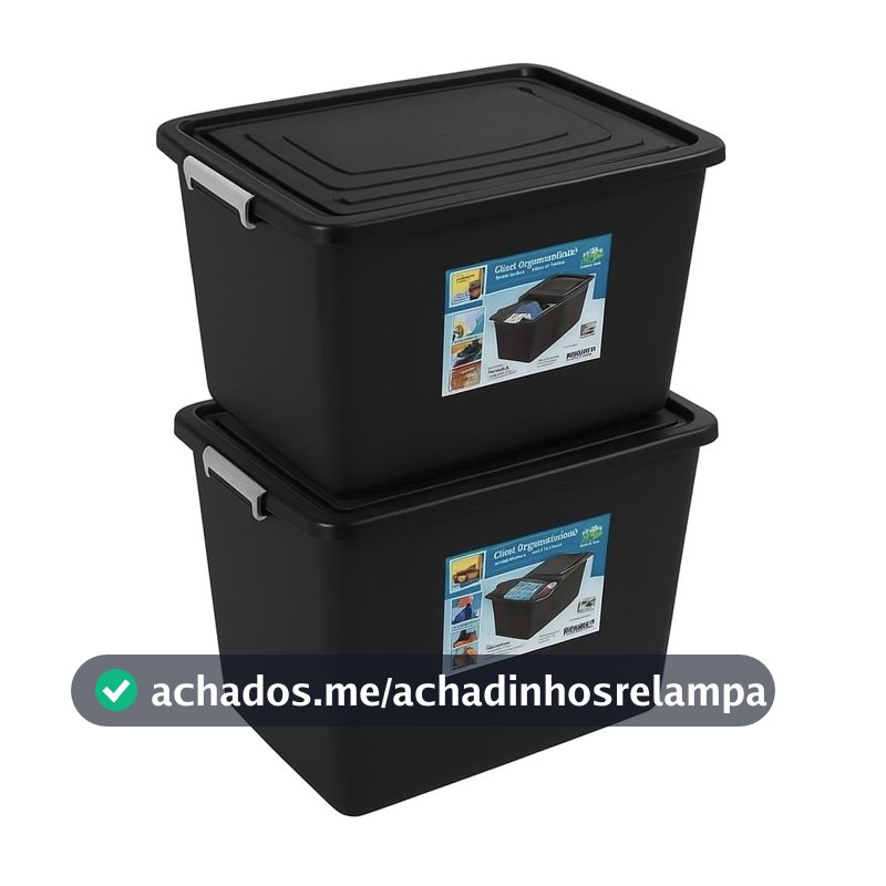 Kit 2 Caixa Organizadora 56 litros Tampa com Trava Empilhável Multiuso