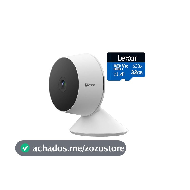 Sieco Câmera de Segurança Wi-Fi S30, 1080p Full HD, Áudio Bidirecional, Detecção de Movimento, com Cartão Lexar 32GB Classe 10, Monitoramento Remoto