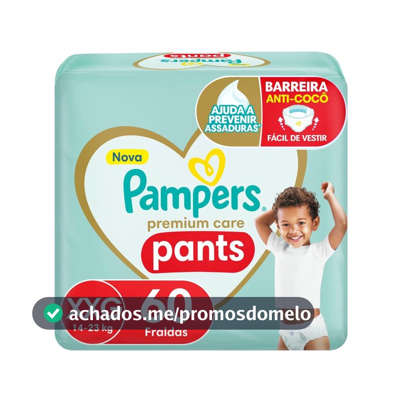 Fralda Pampers Premium Care Pants Tamanho XXG, Fácil de Vestir, 60 Unidades
