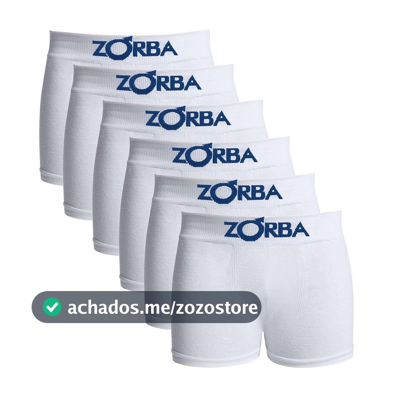 Kit com 6 Cuecas Zorba Boxer Algodão Sem Costura Infantil 678 Branco