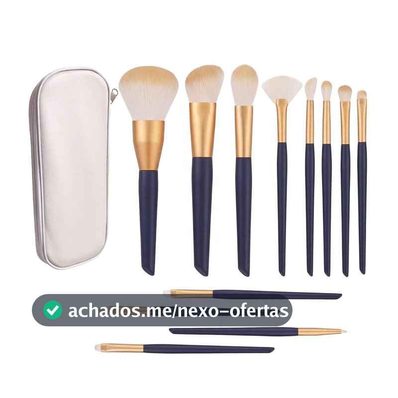 Pincéis de Maquiagem, Kit com 12 Pincéis e Necessaire para Base, Sobrancelha, Corretivo, Sombras e Pó, Conjunto para Maquiagem em Viagens e Uso Diário (Azul)