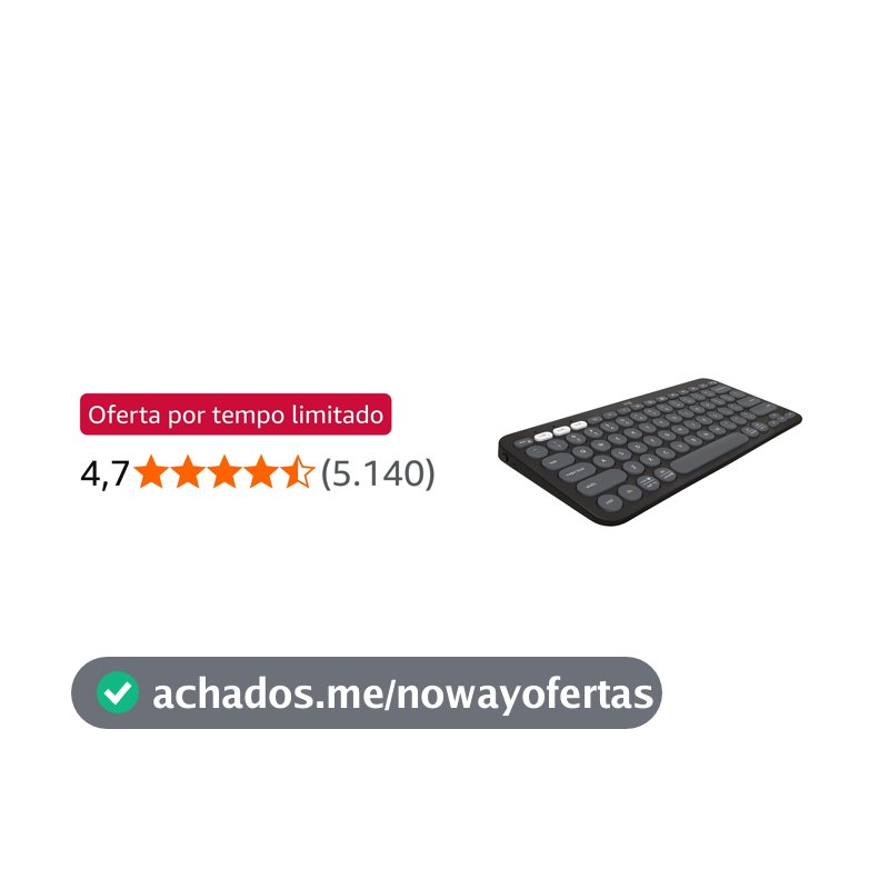 Teclado sem fio Logitech Pebble Keys 2 K380s com Conexão Bluetooth Easy-Switch e Pilha Inclusa - Compatível com PC, Mac, Chrome OS, Android, iOS e Apple TV, Layout US - Grafite