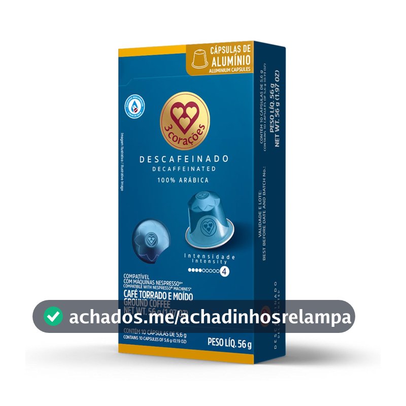 3 Corações Cápsulas de Café Descafeinado, Compatíveis com Nespresso, contém 10 cápsulas