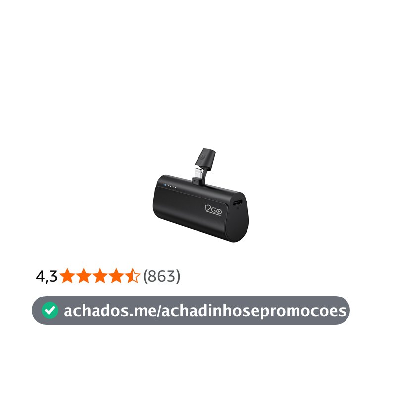 I2GO, Carregador Portátil (Power Bank), Pocket, 5000mAh, Não Necessita Cabos, Modelo Lightning