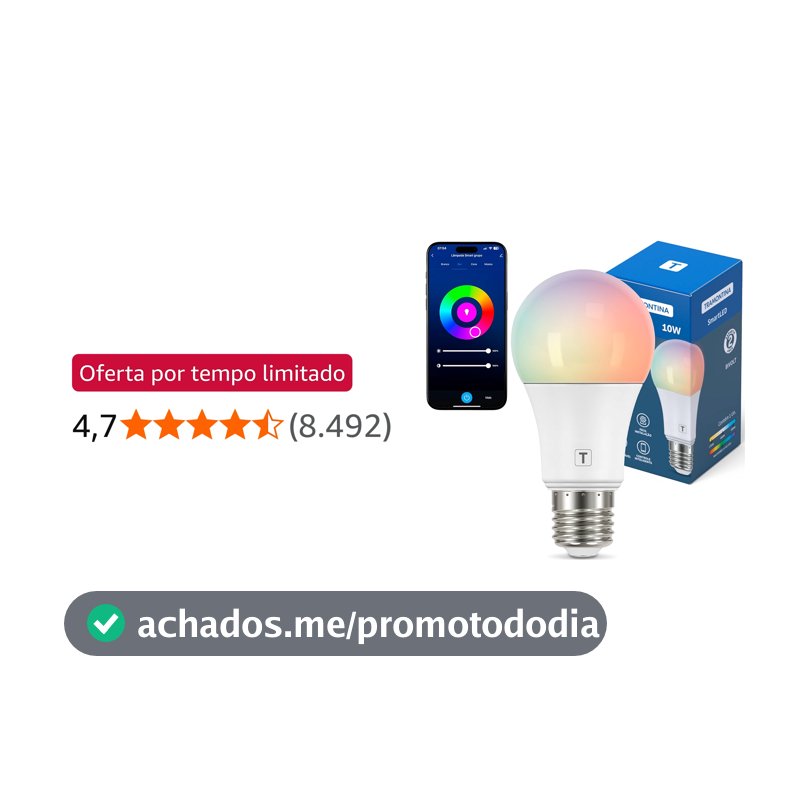 Tramontina Lâmpada Smart LED Inteligente E27 10W Wi-Fi + Bluetooth 16 Milhões de Cores - Compatível com Alexa e Google Assistente
