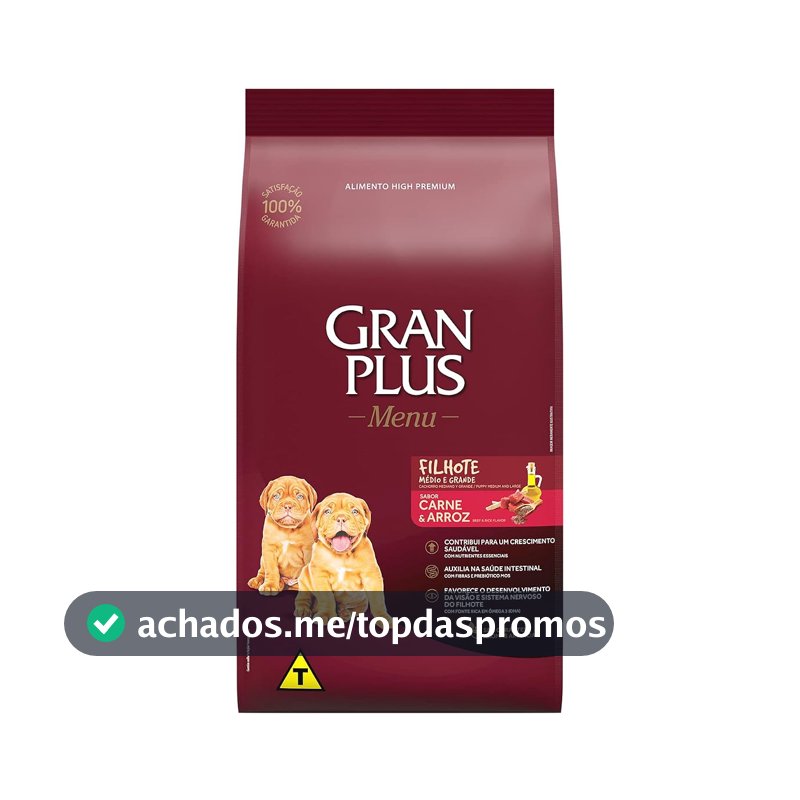 Ração para Cães Filhotes Granplus Menu, Carne e Arroz, 20kg