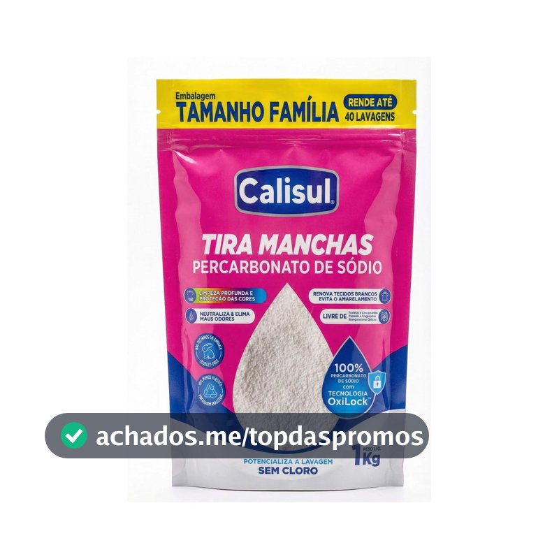 Percarbonato de Sódio 1kg 100% Puro Tira Manchas em Pó Sem Cloro, Biodegradável e Seguro para Roupas Brancas, Coloridas e Limpeza Doméstica Calisul